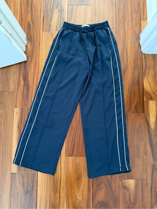 Abercrombie & Fitch Pants - Abercrombie & Fitch Navy Wide-Leg Track Pants with White Stripes